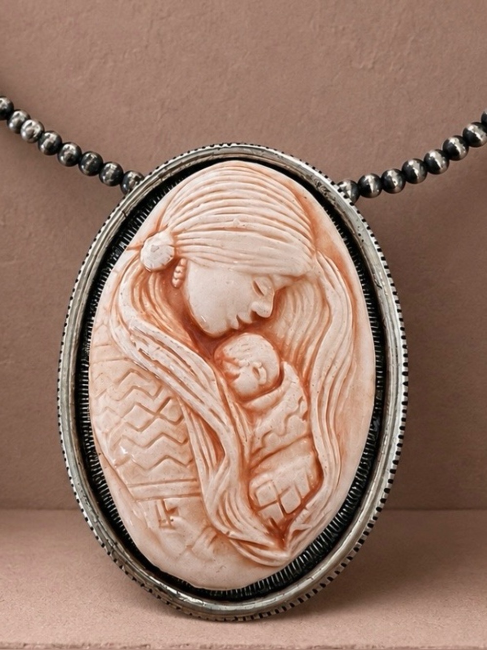 Carolyn Pollack Sterling Silver Native American Mother&Child Cameo Pendant 30g